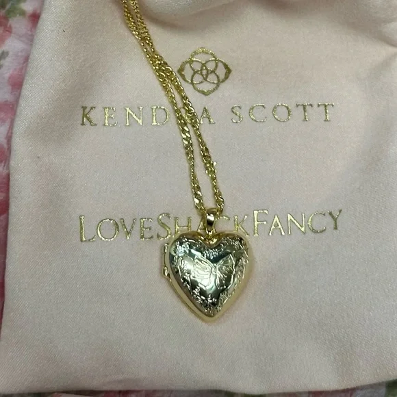 Kendra Scott x 🎀 LoveShackFancy Gold Locket Necklace new w/ pink dustbag - Picture 1 of 11